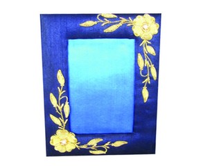 Elegant Blue Wooden Zari Embroidery Photo <b>Frame</b> Pictures <b>Frames</b> <b>Gold</b> Floral Embroidery Handmade Rectangular Tabletop Vertical - Product Image 3