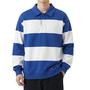 เสื้อโปโลรักบี้ลายทางปรับแต่งได้ แขนยาว ทรงโอเวอร์ไซส์ ผ้าคอตตอนเจอร์ซีย์ ไหล่ตก ปลายแขนริบ ขายส่งเสื้อโปโล - Product Image 4