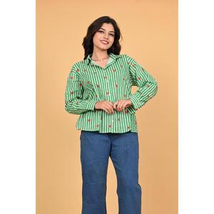 Blusa de Manga Larga con Botones y Estampado de Corazones a Rayas de Algodón para Mujer, Informal, Ecológica, de Secado Rápido, Atuendo Lindo para San Valentín - Product Image 5