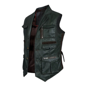Nouvelle veste sans manches décontractée pour homme en cuir véritable, coupe-vent 100 % polyester, style moto britannique, pour l'extérieur - Product Image 4