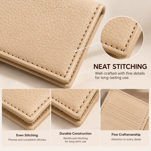 Beige Microfiber <b>Fabric</b> Bifold <b>Wallet</b> Slim Card Holder Minimalist Waterproof Gift for Unisex - Product Image 4