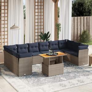 Set di divani da giardino in polyrattan grigio da 11 pezzi con cuscini, collezione di mobili da esterno resistenti - Product Image 1