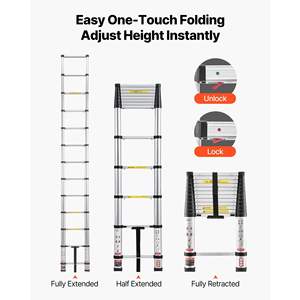 Échelle télescopique en aluminium de 12,5 pieds, légère, multi-usages, capacité maximale de 330 lb, pieds antidérapants, rétraction à une touche, robuste - Product Image 4