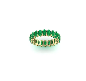 แหวนทองคำ 14KT สีเหลือง ประดับมรกตสังเคราะห์ทรงรี ดีไซน์หรูหรา สำหรับงานแต่งงานและงานเลี้ยง - Product Image 1