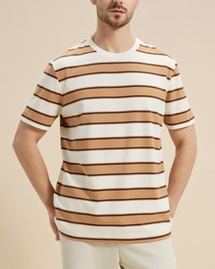 Vente directe usine – T-shirt homme rayé personnalisé, 100 % coton, 240 GSM, épais, haute qualité, écoresponsable, coupe oversize à épaules tombantes - Product Image 1