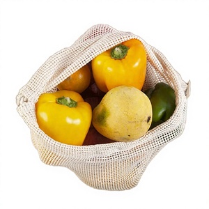 Sacs en filet de coton biologique avec cordon de serrage, petite taille, origine Inde - Sacs de courses portables pour fruits et légumes - Product Image 3