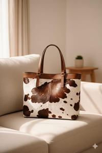 Bolso Tote de Cuero Genuino con Pelo de Vaca al por Mayor para Mujer, Bolso de Compras con Cremallera y Bordado, Portátil, de Alta Calidad LHTB-0083 - Product Image 3