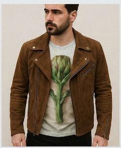 Genuine Leather <b>Suede</b> Winter Motorcycle Biker <b>Jacket</b> for Men Slim Fit Windproof with Polyester Lining - Product Image 1