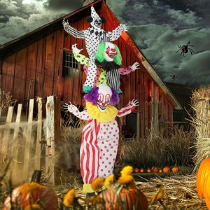 Figurine de clown d'Halloween grandeur nature empilable avec yeux lumineux rouges et activation sonore, décorations d'Halloween animées effrayantes - Product Image 2