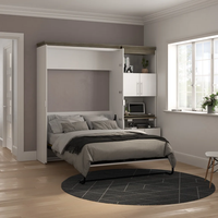 Lit Murphy en métal blanc de taille Queen, artisanat Pindel, design moderne en cuir PU, pliable, gain de place pour la chambre
