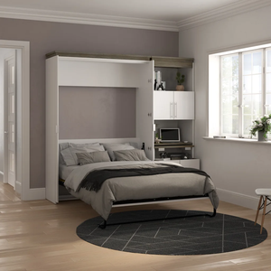 White Queen Size Murphy <b>Bed</b> Modern Design Foldable Wall <b>Bed</b> Space Saving Bedroom Furniture <b>Convertible</b> Storage Cabinet PU - Product Image 6
