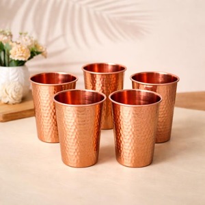 Copper Tumbler Set Vintage Style Metal <b>Drinkware</b> for Party Adults Single Wall Gold Plated Design - Product Image 6