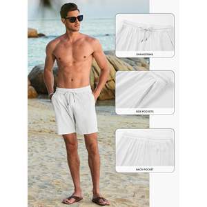 Shorts de plage décontractés pour hommes personnalisés, 7 pouces, coton, taille élastique, cordon de serrage, avec poches, shorts de bain et maillots de bain - Product Image 6