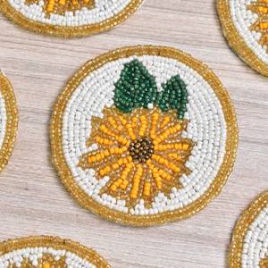 Handmade beaded flower coasters Gold white round bar mats Classic style <b>drinkware</b> <b>accessories</b> Reusable coaster set - Product Image 5