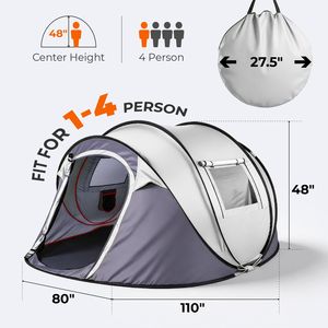Tenda Pop-up a Strato Singolo per 4 Persone, Impermeabile, Tenda Familiare Istantanea con Tettoia Frontale, Design ad Apertura Automatica - Product Image 6