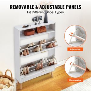 Mobiletto Portascarpe Autoportante a 2 Cassetti con Vano Superiore Ribaltabile per Scatole e Organizzatori di Scarpe da Ingresso - Product Image 6