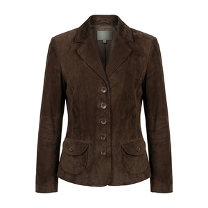 Chaqueta Blazer de Invierno para Mujer, de Piel de Oveja Genuina, Doble Botonadura, Color Verde Otoño, Gamuza Lisa Teñida, Diseño Sólido, Resistente al Viento, con Botones de Seda - Product Image 2