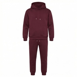 Ensemble de survêtement bordeaux pour homme, manches longues, à capuche, couleur unie, coupe décontractée, vêtements d'automne, respirant, 100% coton, pantalon de jogging - Product Image 1
