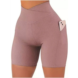 High Waist <b>Women's</b> Breathable Oxford Fabric Elastic Knitted <b>Shorts</b> with Pockets Zipper Fly Casual Fit Regular Style <b>Black</b> - Product Image 5