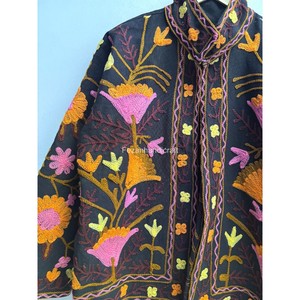 Uzbek Suzani Jacket <b>Coat</b> Floral Embroidery 100% Cotton Jacket Hand <b>Stitch</b> Short Unisex Jacket Women's Casual Jacket - Product Image 2
