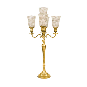 Candelabro de Cristal Dorado de Alta Gama con 5 Brazos, Pantalla de Cristal con Cuentas, Soporte Alto de Metal para Velas, Venta al por Mayor para Bodas de Lujo - Product Image 1