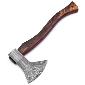 Hacha de Estilo Vikingo de Acero de Damasco Forjado a Medida con Mango de Madera y Funda de Cuero, Hacha para Trabajos de Madera OEM Personalizada - Product Image 1
