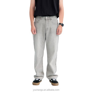 Jean gris personnalisé Hip Hop Streetwear coupe ample jambe large haute qualité prix de gros jean pour hommes - Product Image 2