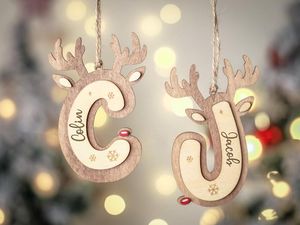 Adorno Navideño de Reno de Madera, Corte Láser, Nombre Personalizado, Decoración Festiva, Estilo Rústico, Decoración para el Hogar, Tema Invernal - Product Image 5
