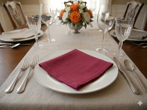 Brown <b>Linen</b> <b>Cloth</b> Napkin Embroidered Hem Square Dinner Napery Reusable <b>Table</b> <b>Linen</b> for Wedding Dining - Product Image 3