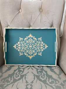 Handmade Luxury Mother of Pearl Inlay Round Serving Tray Turquoise Floral Capiz Shell <b>Mosaic</b> Decorative Ottoman Tray for Home - Product Image 1