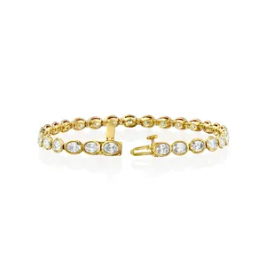 18K Yellow Gold Emerald Cut Lab Grown Diamond Tennis Bracelet Bezel <b>Set</b> Classic Emerald East West Fine Jewelry Elegant Bezel <b>Set</b> - Product Image 4