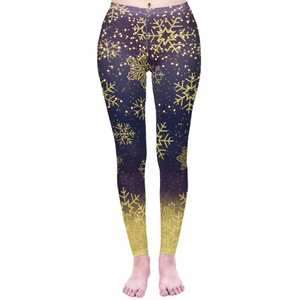 Leggings Largos de Cintura Alta para Mujer, Diseño Degradado con Estampado de Copos de Nieve Dorados, Tejido Elástico, Ropa Casual de Invierno, Directo de Fábrica - Product Image 1