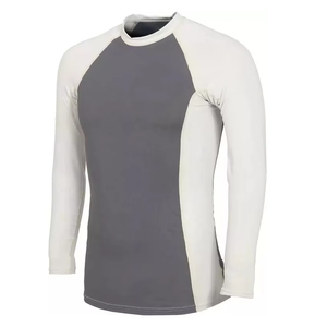Camiseta de Compresión de Manga Larga para Hombre, para MMA y BJJ, de Secado Rápido, con Bloques de Color Gris y Blanco, Spandex/Nailon 220g, Fusión sin Costuras - Product Image 1