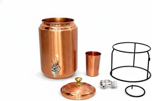 Distributeur d'eau en cuivre 100% pur fait main 5L avec robinet en verre, réservoir en cuivre martelé, Matki en métal, bienfaits ayurvédiques, pour l'extérieur - Product Image 6