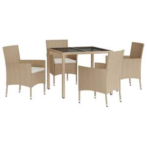Juego de comedor de patio de ratán polivinílico beige de 5 piezas con cojines Juegos de jardín - Product Image 3