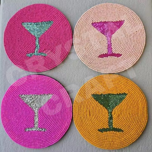 CRYSTAL CRAFT Wholesale Round Shaped Multi <b>Beaded</b> Embroidery <b>Coasters</b> Handcrafted \glass Beads <b>coaster</b> Customizable Glass Beads - Product Image 4