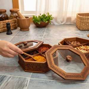 กล่องไม้สี่เหลี่ยมใส่เครื่องเทศพร้อมช้อนและฝาปิด - Product Image 4