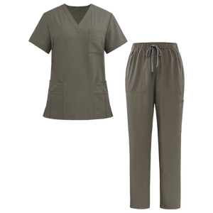 Unisex Healthcare <b>Scrub</b> <b>Tops</b> Moisture-Wicking Stretch 100% Cotton Shirts with V-Neck Collar Ribbed Side Panels Woven Fabric - Product Image 3