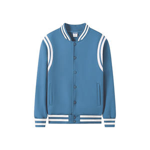 Chaqueta Varsity a Rayas con Parches para Colegio Secundario, Cuello de Béisbol, Roja y Azul, para Niños y Niñas, al por Mayor - Product Image 4