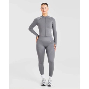 <b>Women</b> 2pcs Ribbed Full Zip Yoga <b>Set</b> Outdoor Fitness Hip-lifting Leggings Seamless Sports Activewear Jumpsuit for <b>Women</b> - Product Image 6