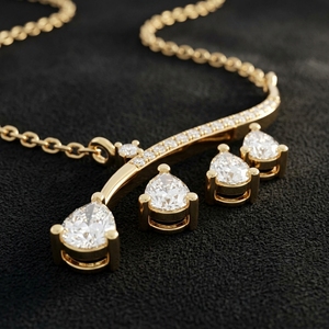 Collar de Oro Amarillo de 10K, 14K, 18K con Diamantes Cultivados en Laboratorio, Corte Pera en Cascada y Engaste Pavé Redondo, con Colgante Asimétrico en Forma de Vid - Product Image 4