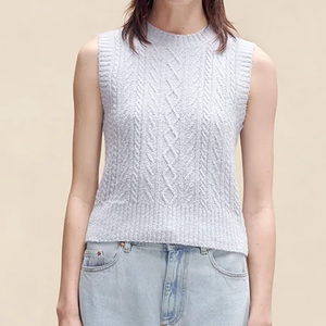 <b>Men's</b> Light Blue Cable Knit Sleeveless Vest Geometric Pattern Wool Autumn Wear - Product Image 2