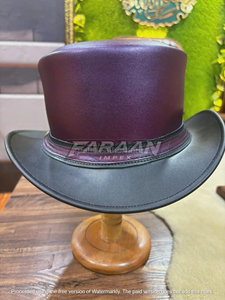 Chapeau Haut de Forme Personnalisé Fait Main en Cuir Noir Bourgogne Style Western Cowboy Steampunk à Large Bord avec Bande Concho Tendance pour Homme - Product Image 5