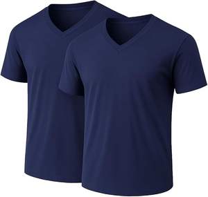 Camiseta de Manga Corta con Cuello en V para Hombre, de Seda, con Ribete en Contraste, de Poliéster/Algodón, Antiarrugas, Ecológica, Transpirable, para Uso Diario - Product Image 1