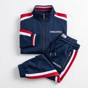 Men's <b>Navy</b> Red White Tracksuit <b>Set</b> Full Zip Athletic Jacket Jogger Pants Sportswear Training <b>Gym</b> Running Custom Logo - Product Image 3