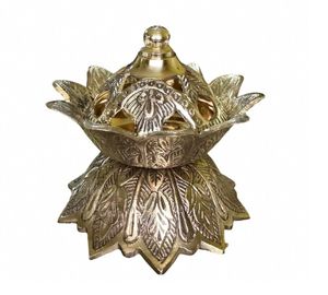 Premium Handcrafted Brass Lotus Design <b>Bakhoor</b> Burner with Lid Vintage Incense Burner for <b>Oud</b>, Dhoop & Home Decor - Product Image 3