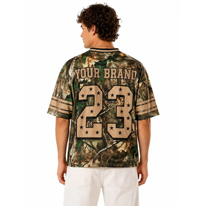 Camiseta de Fútbol Americano con Estampado de Camuflaje Realtree de Diseño Retro, Moda Urbana Hip Hop, Hombros Caídos, Camiseta de Fútbol al Por Mayor - Product Image 3