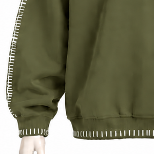 Sudadera de cuello redondo para hombre, verde oliva, con borde cosido, efecto desgastado, corte holgado, manga larga, estilo vintage, informal, para streetwear. - Product Image 6