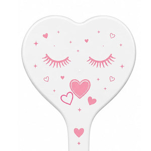 Heart-Shaped Handheld Mirror Pink and White with Hearts and Eyelashes Design <b>Plastic</b> Frame Single Side Makeup Mirror - Product Image 5