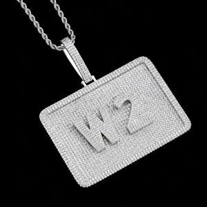 Collar con colgante de alfabeto personalizado con incrustaciones de moissanita plateada, estilo hip hop, regalo de moda, alfabeto personalizado - Product Image 3
